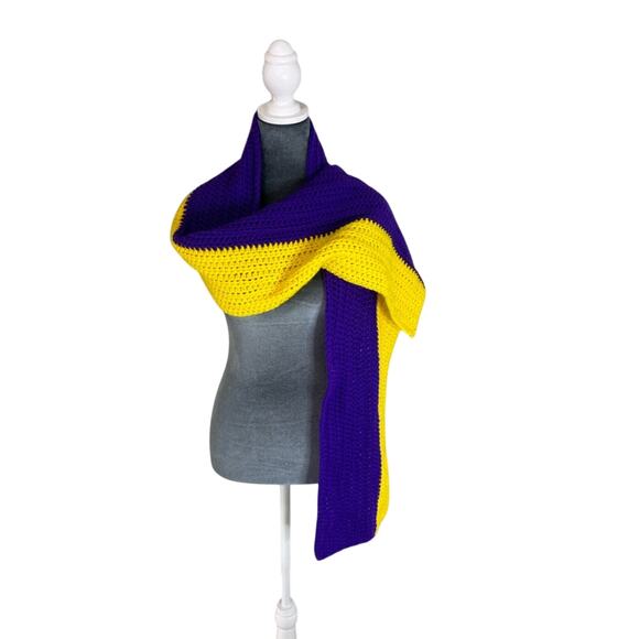 Handmade- two tone scarf- crochet - purple yellow one- Vikings - neck scarf - Picture 1 of 5